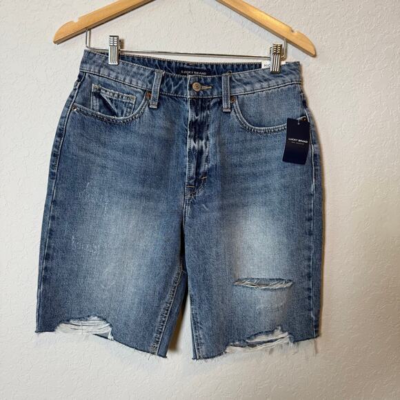 Lucky Brand Women's High Rise Bermuda Denim Blue Jean Shorts Size 6 (28) NEW - Picture 2 of 6